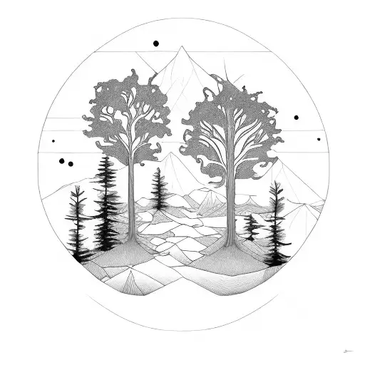 cedar and redwood and oak trees tattoo design idea