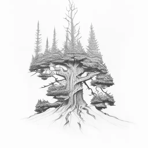 cedar tree and redwood tree and oak tree tattoo design idea