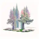 cedar tree and redwood tree and oak tree tattoo design idea