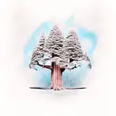 cedar tree and redwood tree and oak tree tattoo design idea