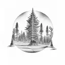 cedar tree with redwood tree with oak tree tattoo design idea