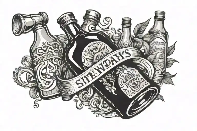 sideways bottle filled tattoo design idea