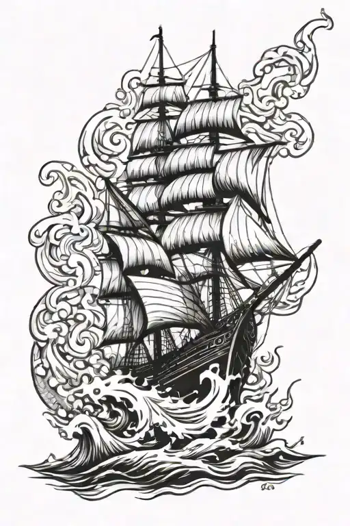 burning boat sailing tattoo design idea