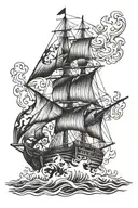 burning boat sailing tattoo design idea