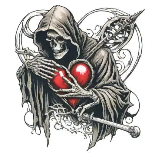 grim reaper sewing up heart  tattoo design idea