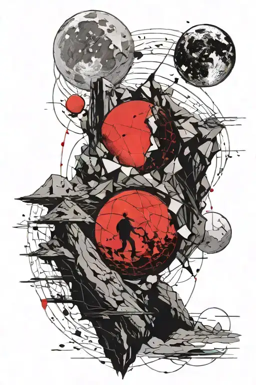 Minimalism. Scetch. Sisyphus pushes the moon up the cliff. tattoo design idea