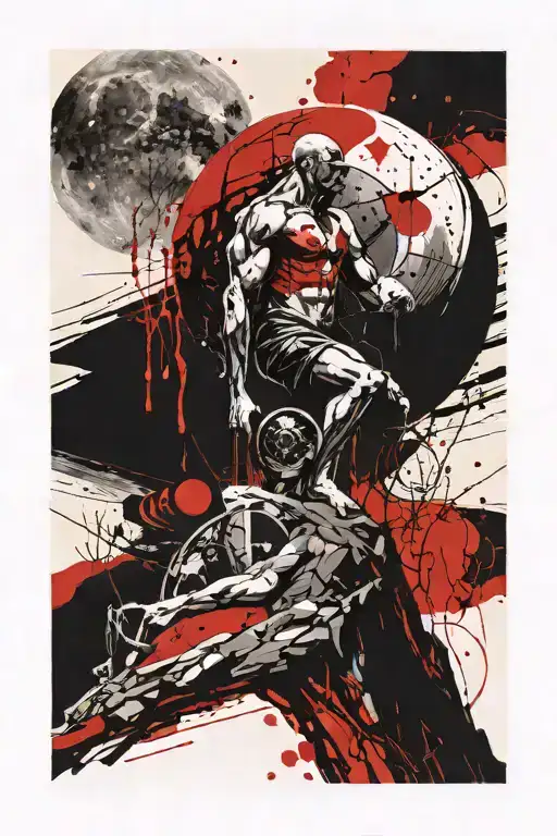 Sisyphus pushes the moon up the cliff. tattoo design idea