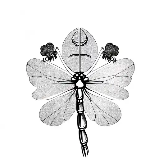 dragonfly and lucky 4 leaf clover tattoo design idea