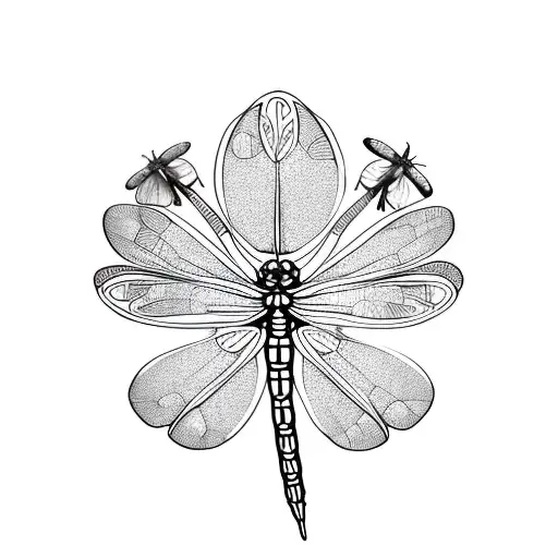 dragonfly and lucky 4 leaf clover tattoo design idea