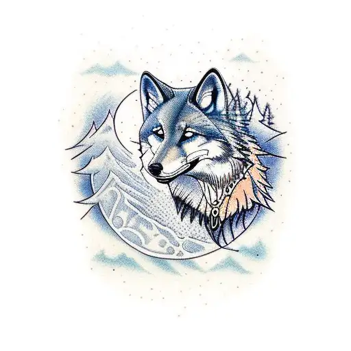 male Wolf going down on female fox tattoo design idea