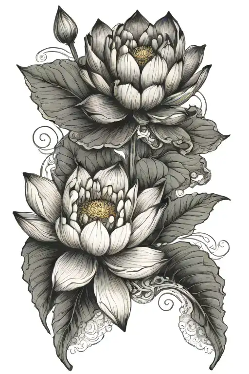A Vietnamese lotus flower blooming with intricate patterns and details tattoo design idea