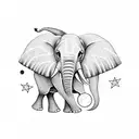 Elephant with star, moon, and sun minimalistic tattoo design idea