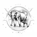 Elephant with star, moon, and sun minimalistic tattoo design idea