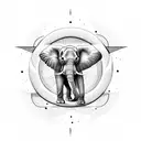 Elephant with star, moon, and sun minimalistic tattoo design idea