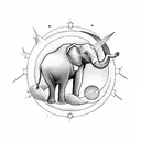 Elephant with star, moon, and sun minimalistic tattoo design idea