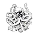 Combination of skull and octopus tattoo design idea