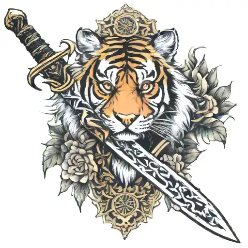 tiger roman swords tattoo design idea