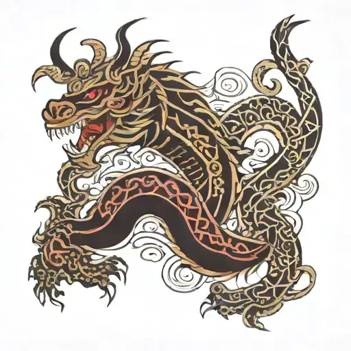 maori design with japanesse dragon whit salura tattoo design idea