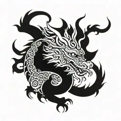 Japanese Dragon with Maori Tribal Patterns tattoo design idea