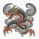 maori design with japanesse dragon whit salura tattoo design idea