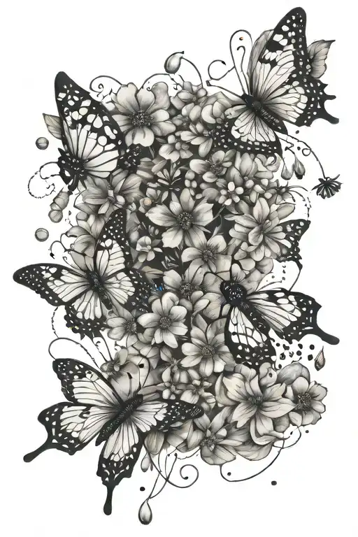butterflies and bees flying tattoo design idea