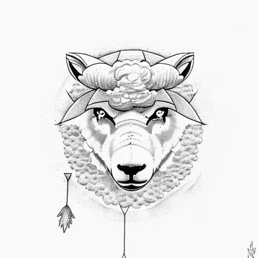 a sheep resting in a lake and its reflection is a wolf tattoo design idea
