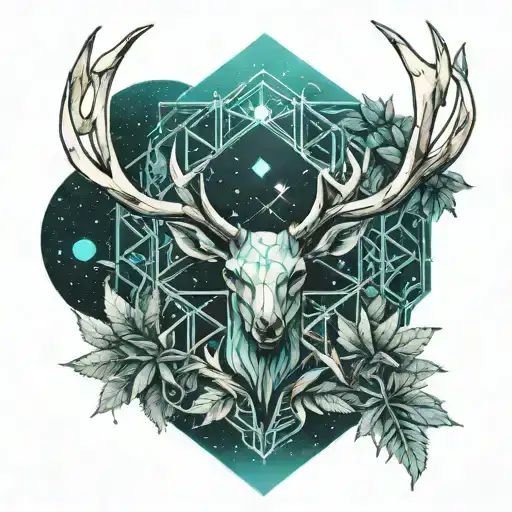 turquoise, antlers, marijuana, night sky tattoo design idea
