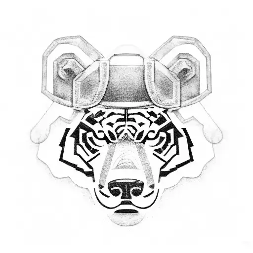 A coal miner's helmet adorned with a tiger, bear, and wolf symbolizing strength and resilience tattoo design idea