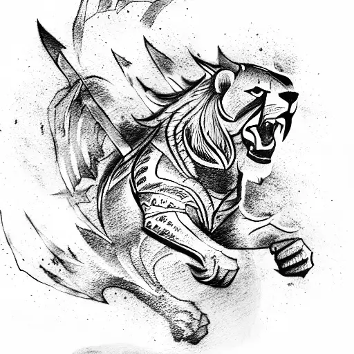 a spartan warrior riding a roaring lion tattoo design idea