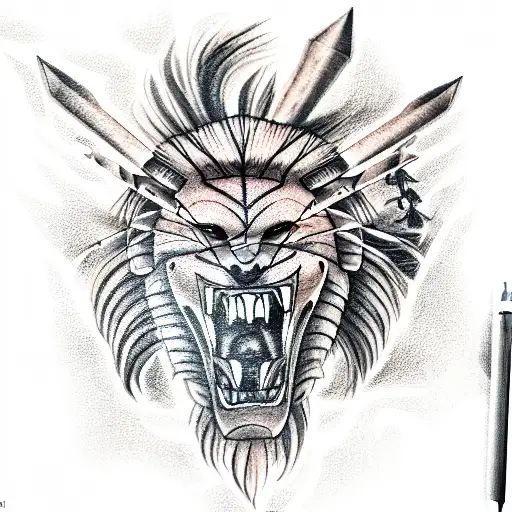 a spartan warrior riding a roaring lion tattoo design idea