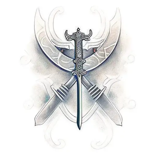 Sword no background with one half of the blade Maori Tribal Tattoo design influence, the other half Swiss-influence tattoo design idea