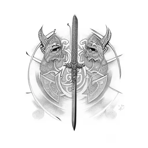 Sword with one half of the blade Maori Tribal Tattoo design influence, the other half Swiss-influence tattoo design idea