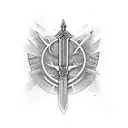 Sword no background with one half of the blade Maori Tribal Tattoo design influence, the other half Swiss-influence tattoo design idea