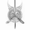 Sword no background with one half of the blade Maori Tribal Tattoo design influence, the other half Swiss-influence tattoo design idea