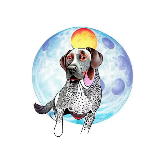 German Shorthaired Pointer pointing tat the moon tattoo design idea