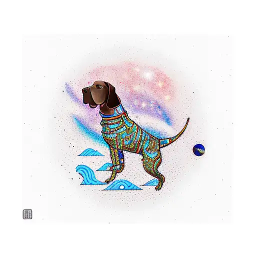 German Shorthaired Pointer astronaut exploring a galaxy tattoo design idea