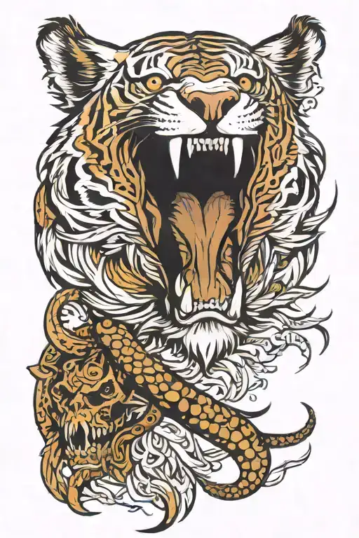 tiger , snake eagle skull tattoo design idea