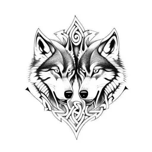 two viking wolves with the words brothers for life tattoo design idea