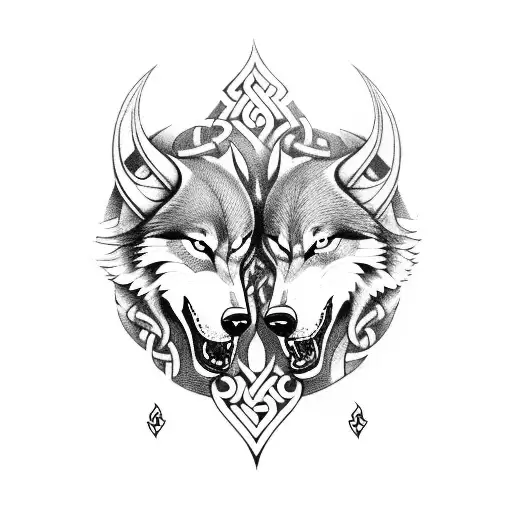 two viking wolves with the words brothers for life tattoo design idea