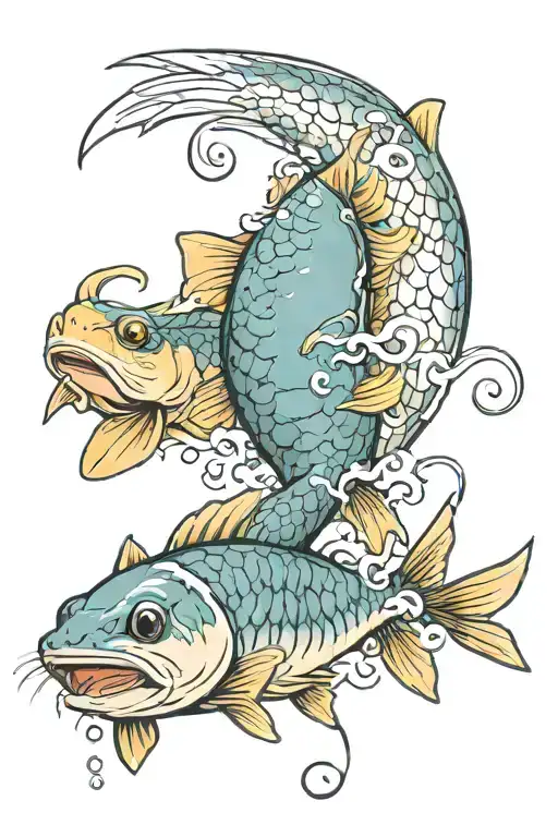 cat fish being caught  tattoo design idea