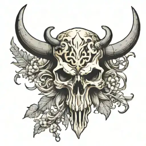 ukraine trident with european bison skull tattoo design idea