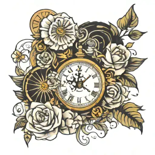 clock, august flowers, boy mom  tattoo design idea