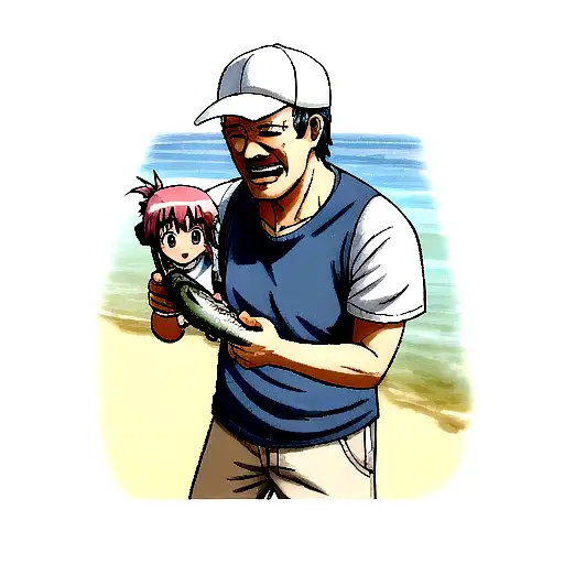 Father with his daughter fishing tattoo design idea