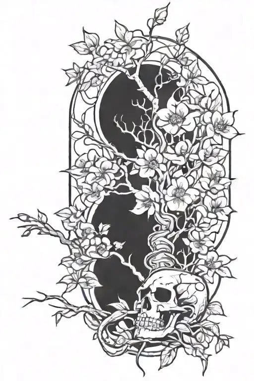 poison tree surrounded by flowers tattoo design idea