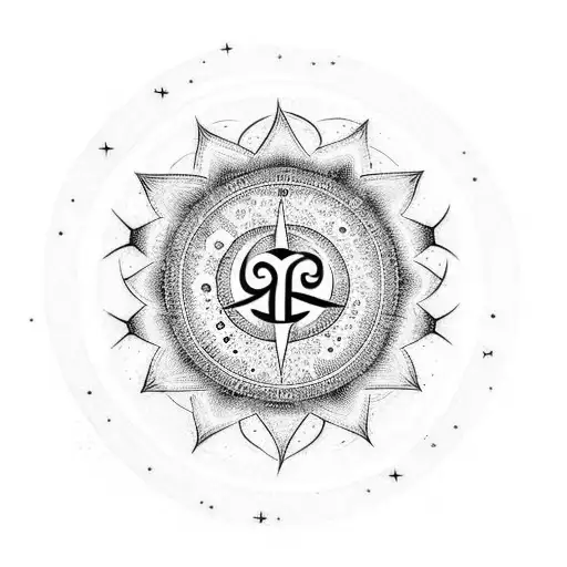 A celestial-themed tattoo with stars and planets spelling out 'Hari Om' tattoo design idea