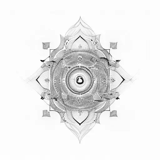 An abstract representation of the 'Hari Om' mantra using geometric shapes and lines tattoo design idea