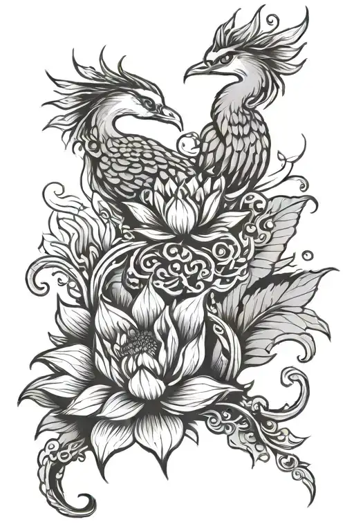 rising sung and lotus and phoenix tattoo design idea