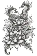 rising sung and lotus and phoenix tattoo design idea
