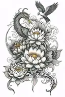rising sung and lotus and phoenix tattoo design idea