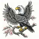 Albanian eagle and sakura tree tattoo design idea